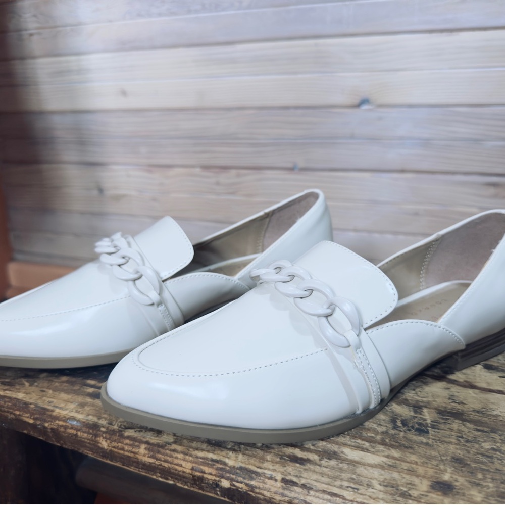 LC Lauren Conrad Cream Loafers with Chain Detail